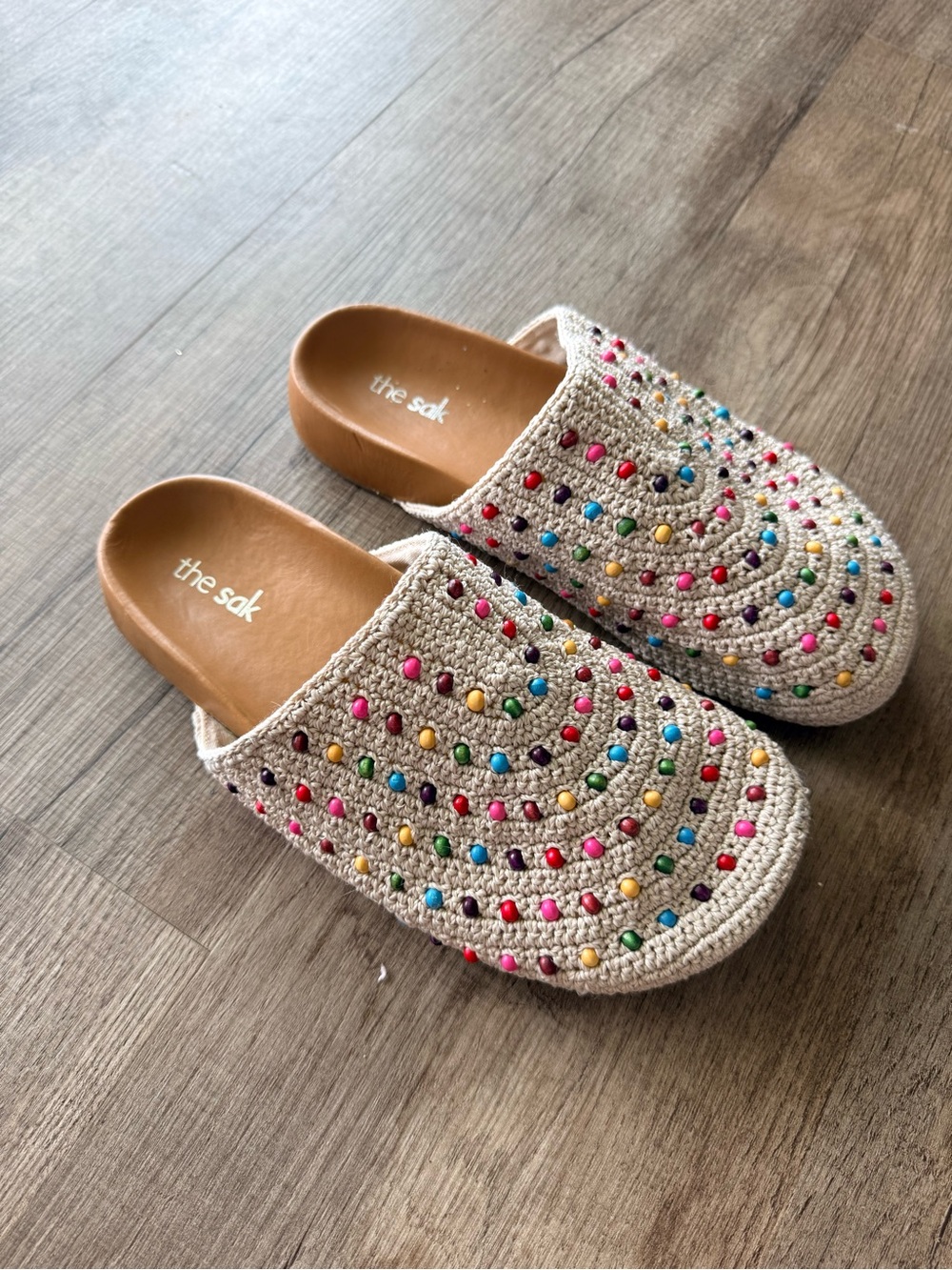 Women’s The Sak Beige Crochet Mule with Multicolor Studs